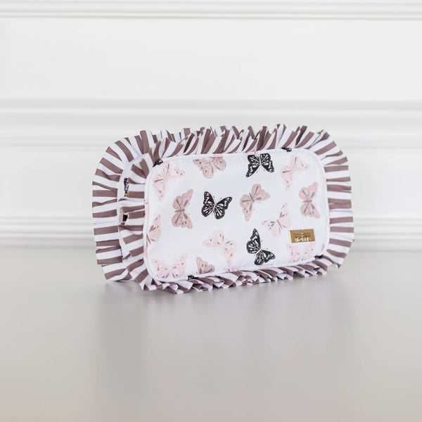 Butterfly Season Ruffled Nylon Medium Pouch