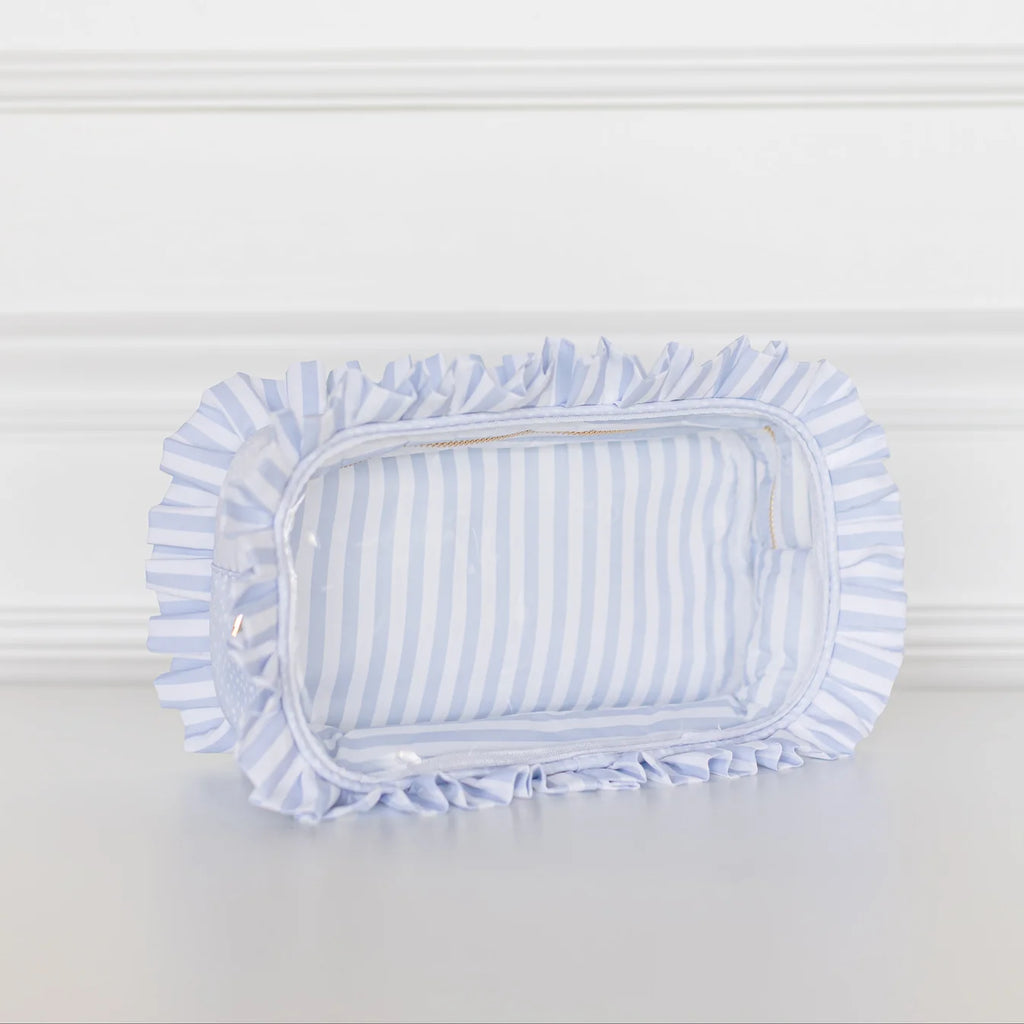 Blue Fawn Ruffled Nylon Large Clear Pouch