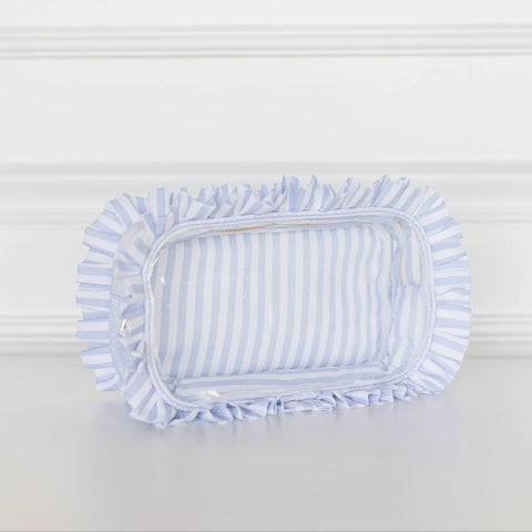 Blue Fawn Ruffled Nylon Large Clear Pouch
