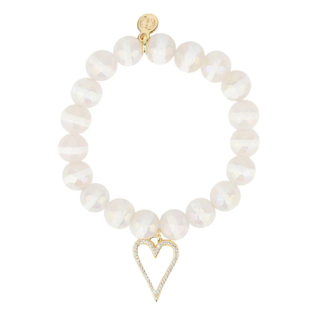 White Capiz Heart Stretch Bracelet