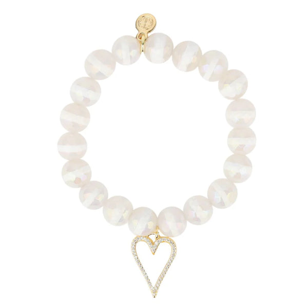 White Capiz Heart Stretch Bracelet
