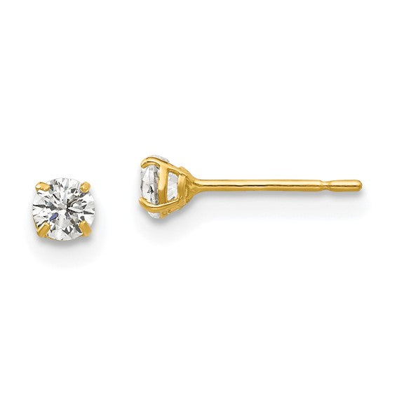 3mm CZ Kids Stud Earring | 14kt Yellow Gold