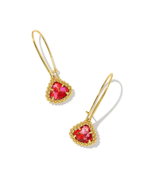 Framed Kendall Gold Wire Drop Earrings in Bronze Veined Red Fuchsia
