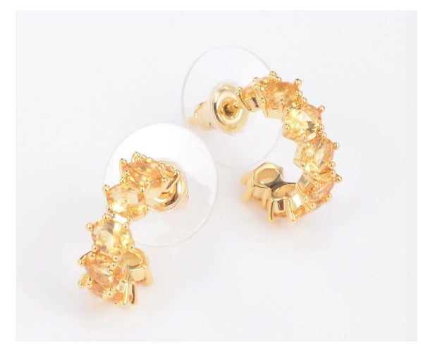 Cailin Crystal Huggie Earrings in Yellow