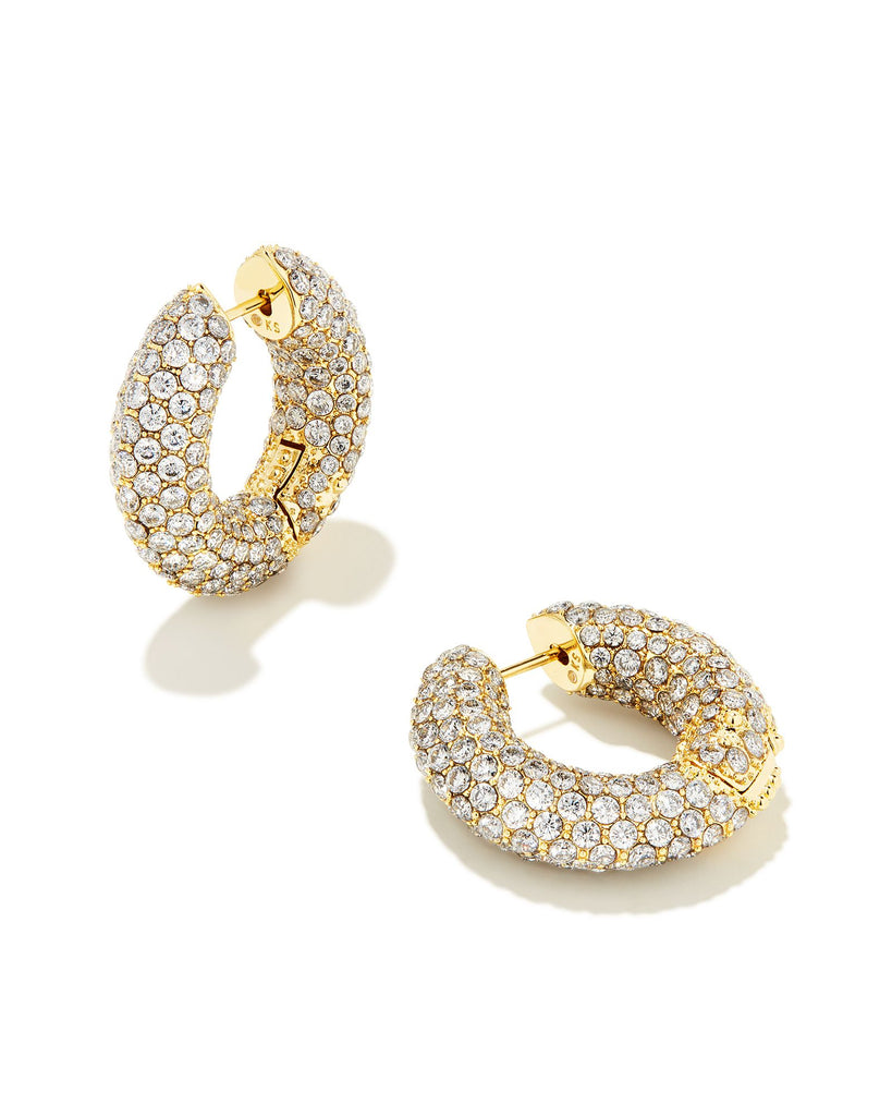 Mikki Gold Pave Hoop Earrings in White CZ