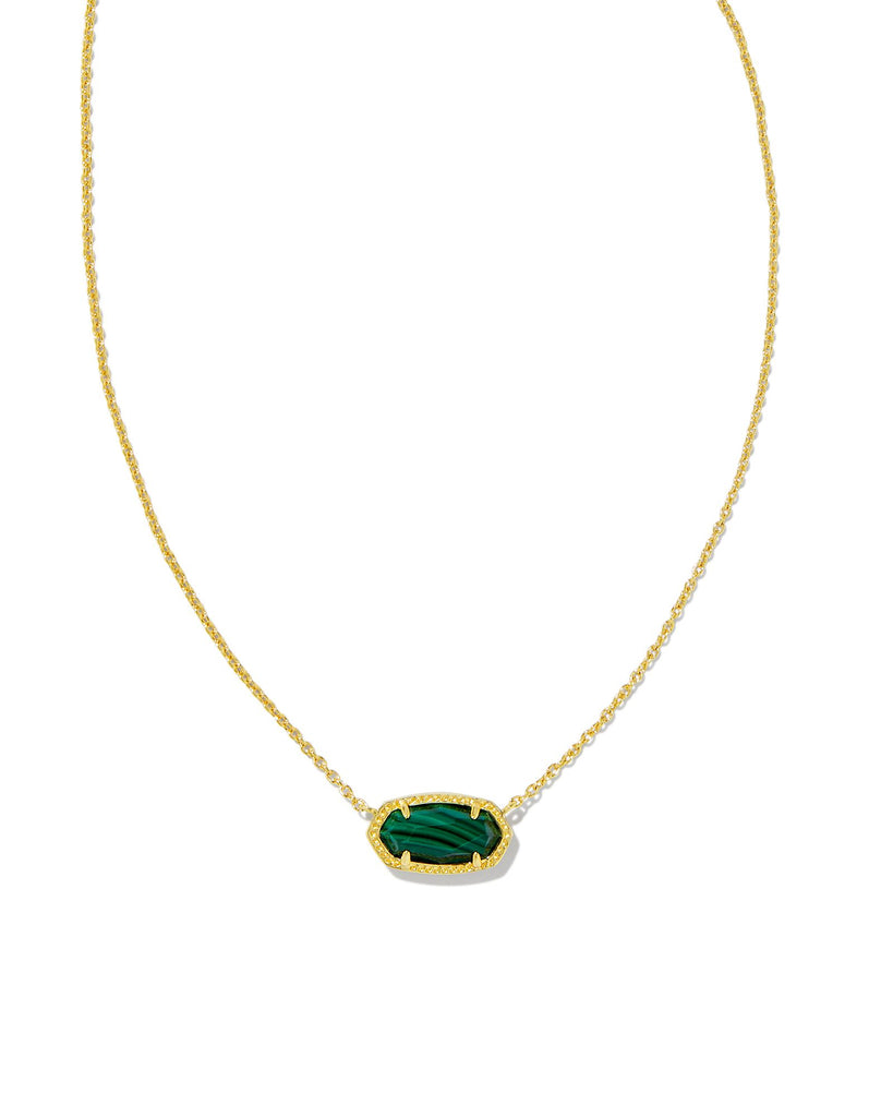 Elisa Gold Short Pendant Necklace in Green Malachite – Michele Jewelry