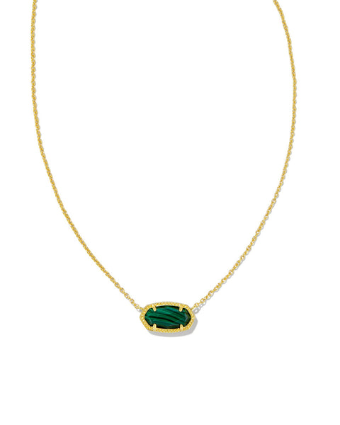 Elisa Gold Short Pendant Necklace in Green Malachite