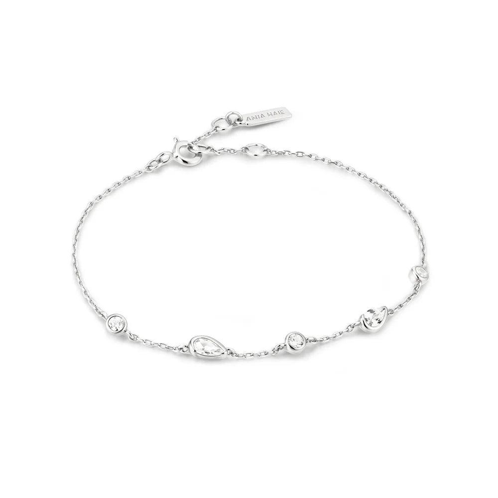 Silver Round & Teardrop Bezel Station Bracelet