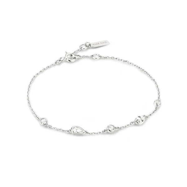 Silver Round & Teardrop Bezel Station Bracelet