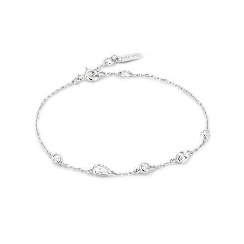 Silver Round & Teardrop Bezel Station Bracelet