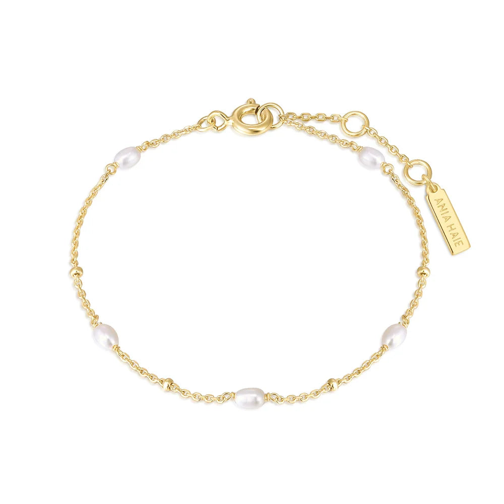Gold Alternating Pearl & Bead Station Bracelet