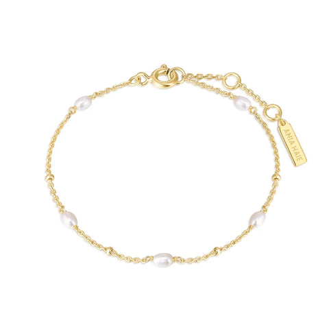 Gold Alternating Pearl & Bead Station Bracelet