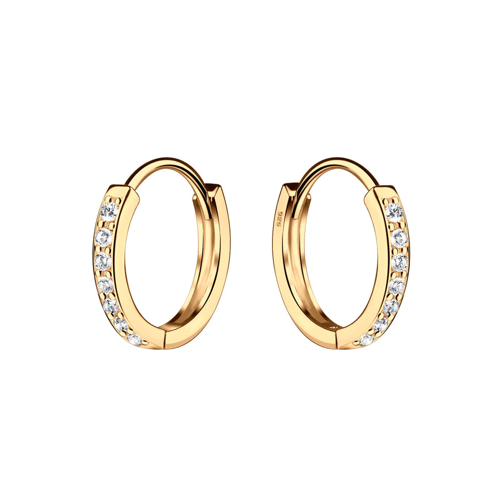 14K Gold-Plated Huggie CZ Hoop Earrings Kids, Girls, Women