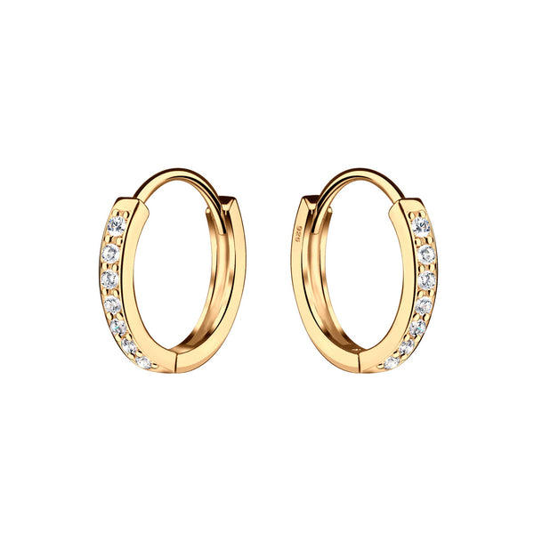 14K Gold-Plated Huggie CZ Hoop Earrings Kids, Girls, Women