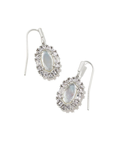 Lee Silver Crystal Frame Drop Earrings in Ivory Mother of Pearl