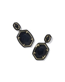 Daphne Enamel Frame Drop Earring Gold Black Agate