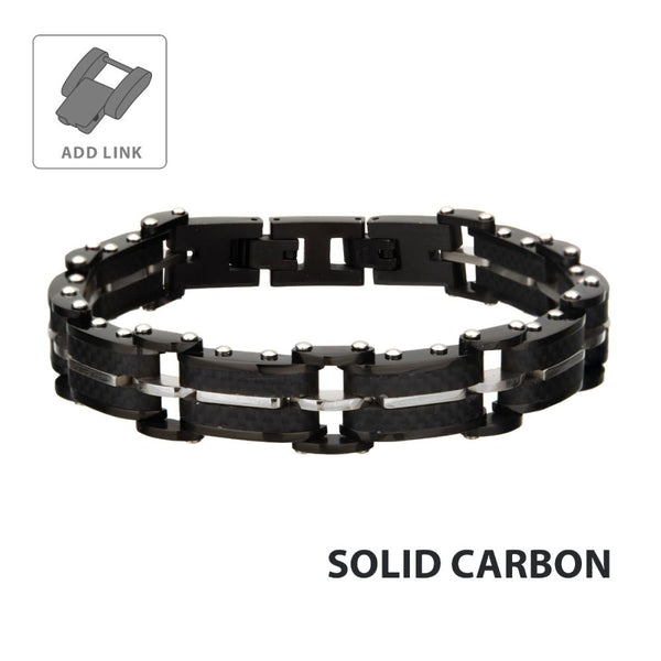 Black Carbon Fiber & Matte Finish Link Bracelet