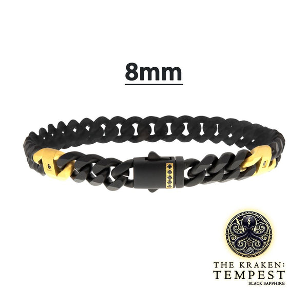 8mm Black IP Steel Matte Finish Miami Cuban Chain Bracelet with Genuine Black Sapphire Gem