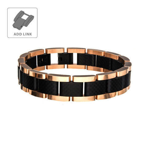 Black & Rose Gold IP with Carbon Fiber Link Bracele