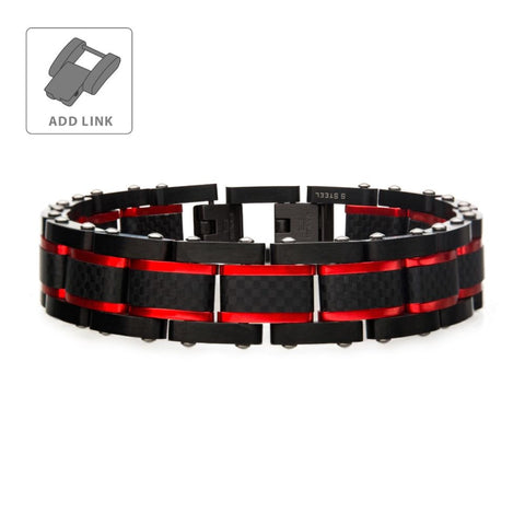 Dante - Black & Red Steel Matte Carbon Fiber Adjustable Bracelet