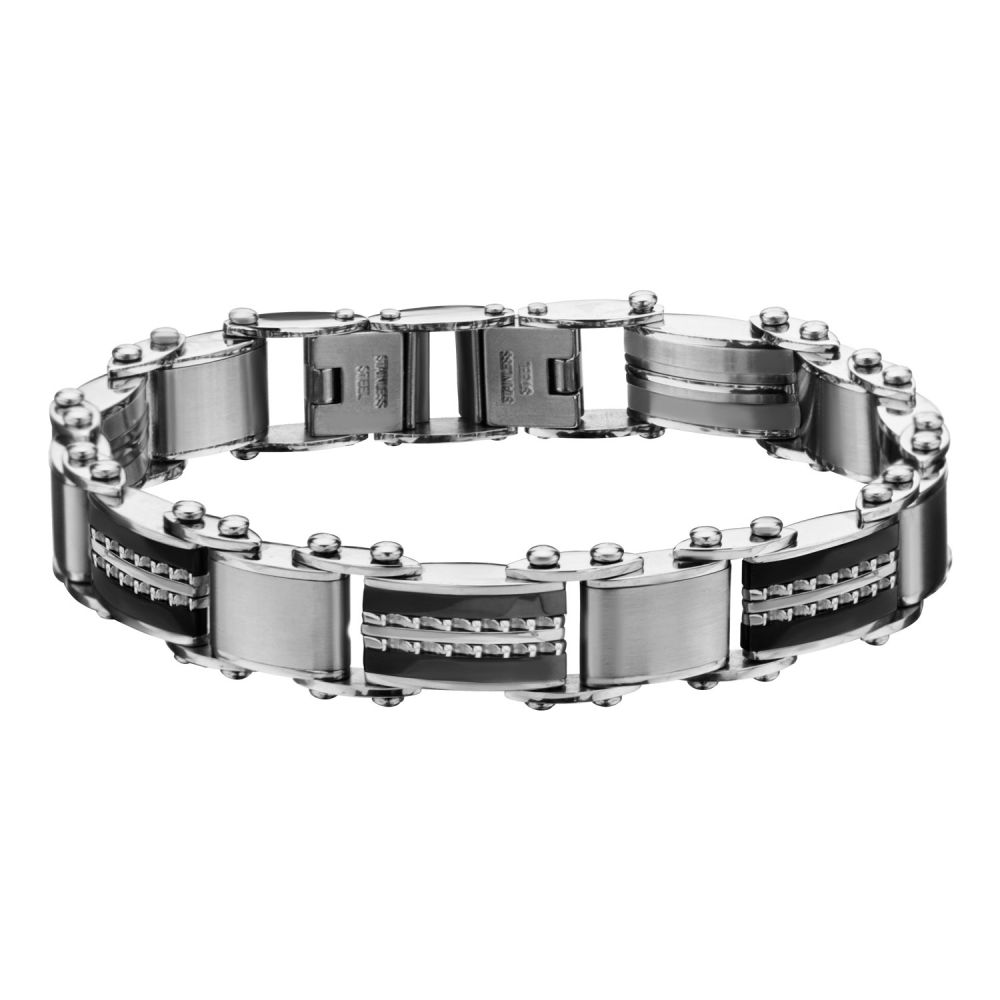 Double Sided Black IP & Steel Edge Polish Finished Reversible Bracelet