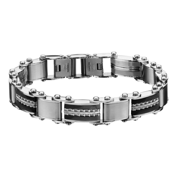 Double Sided Black IP & Steel Edge Polish Finished Reversible Bracelet