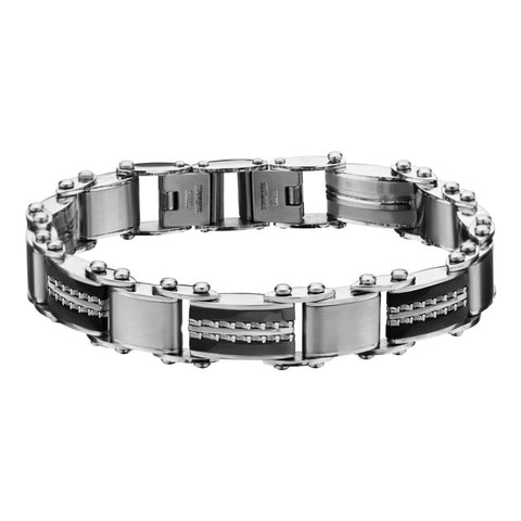 Double Sided Black IP & Steel Edge Polish Finished Reversible Bracelet