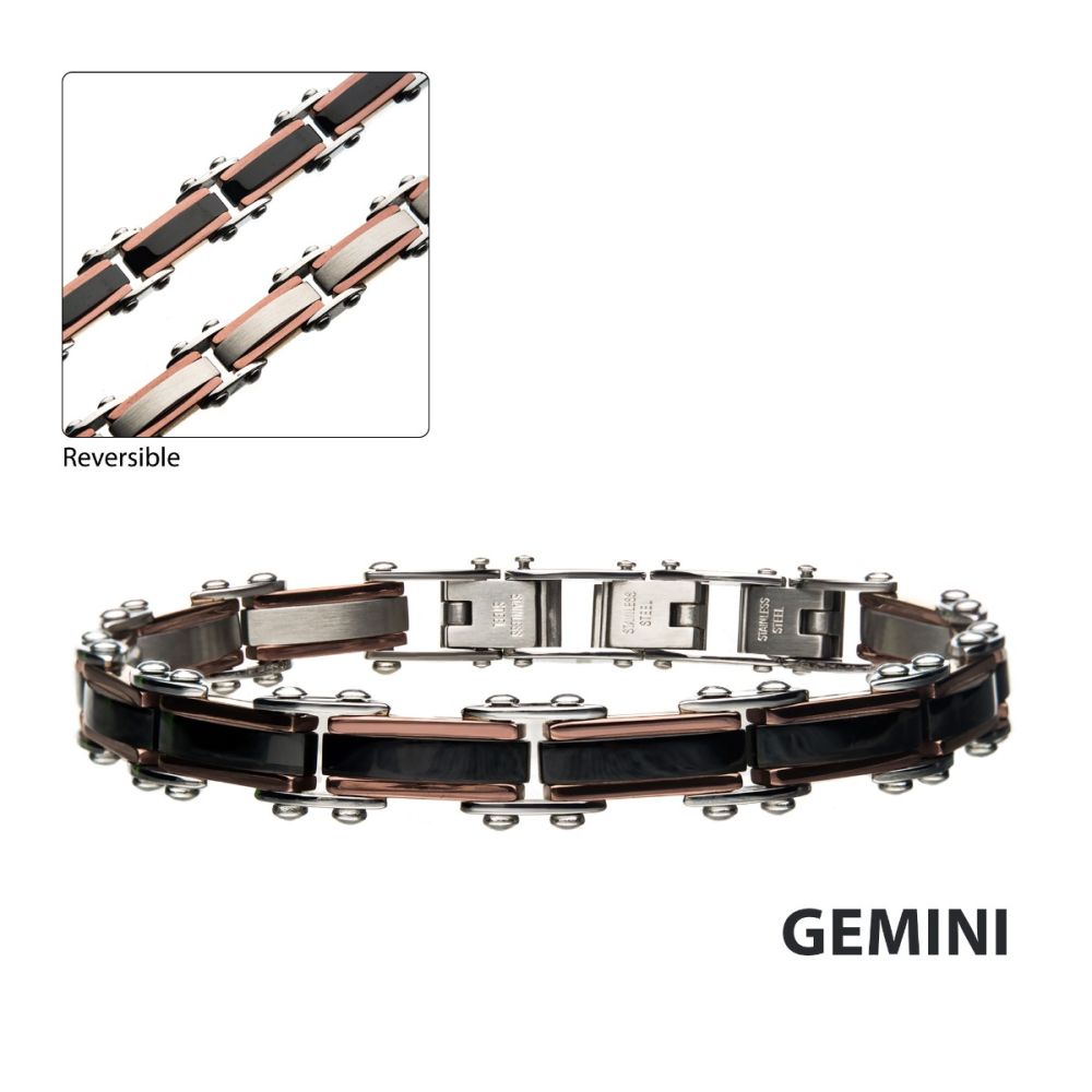 Steel Rose Gold & Black IP Reversible Bracelet