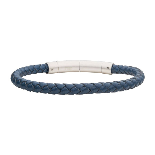 6mm Blue Genuine Full Grain Cowhide Leather Bracelet