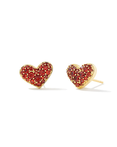 Ari Gold Pave Crystal Heart Stud Earrings in Red Crystal