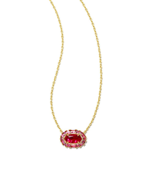 Elisa Gold Crystal Frame Short Pendant Necklace in Raspberry Illusion