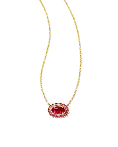 Elisa Gold Crystal Frame Short Pendant Necklace in Raspberry Illusion