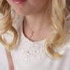 Girls 1st Communion Sterling Silver Pink CZ Cross Necklace