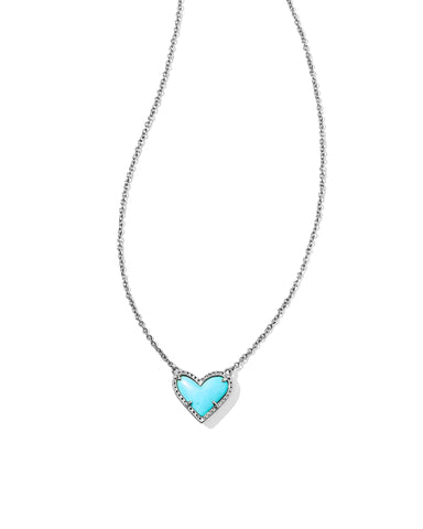 Ari Heart Silver Pendant Necklace in Turquoise