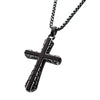 Antique Gunmetal Sepulchre Ebony Wood Inlay Cross Necklace