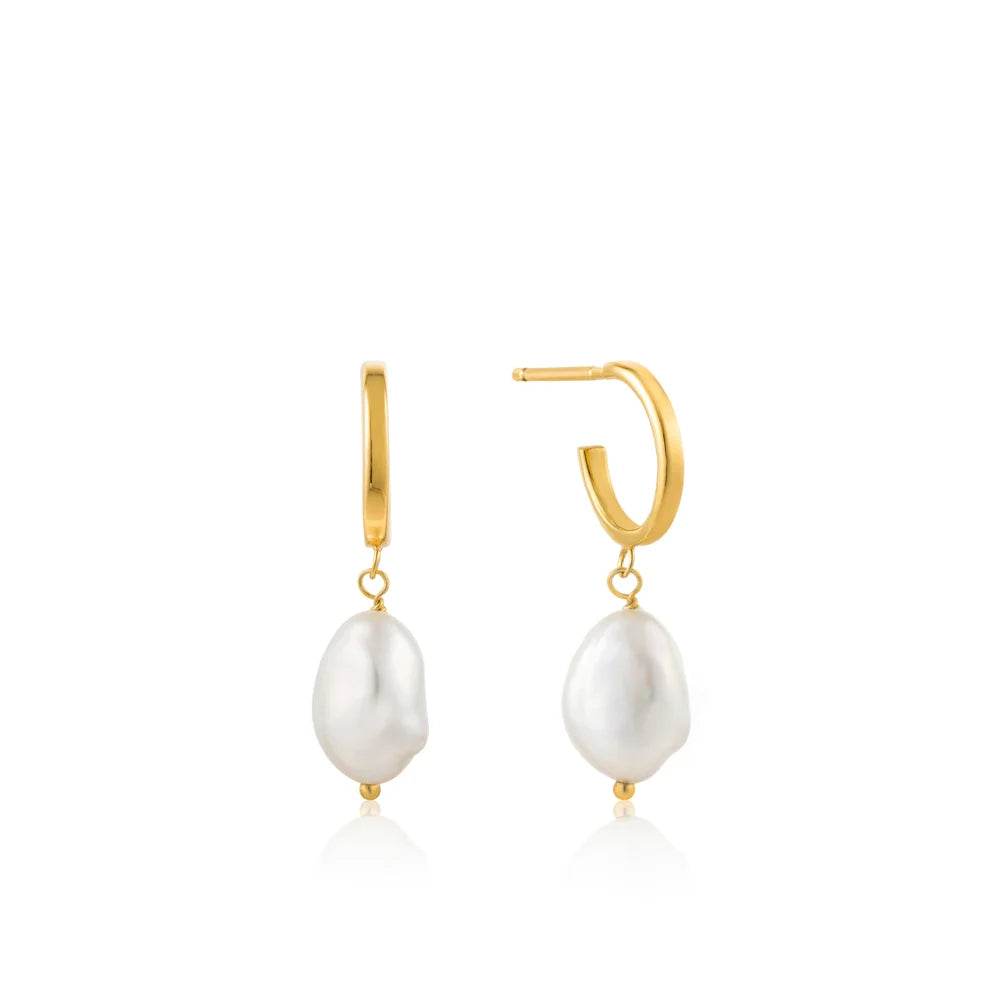 Pearl Mini Hoop Earrings in Gold