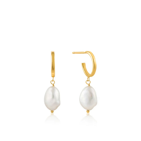 Pearl Mini Hoop Earrings in Gold