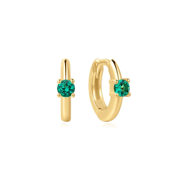 Gold Green Huggie Hoop Earrings