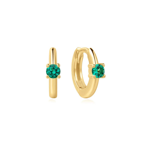 Gold Green Huggie Hoop Earrings