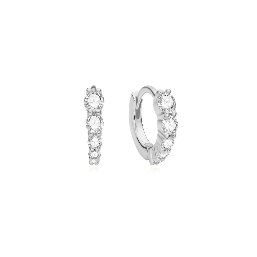Graduated Sparkle Huggie Hoop Earrings in Silver