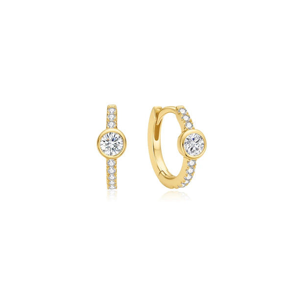 Pavé Row & Bezel Set Huggie Hoop Earrings