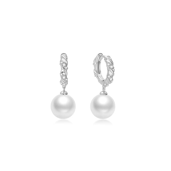 Pearl Dangling Twisted Huggie Hoop Earrings
