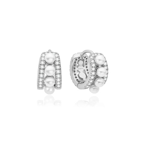 Sparkling Shell Pearl Row Huggie Hoop Earrings