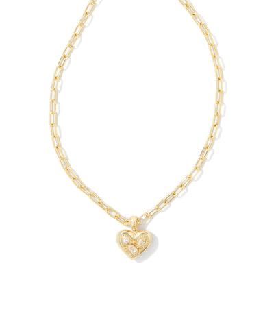 Penny Heart Gold Short Pendant Necklace in White CZ
