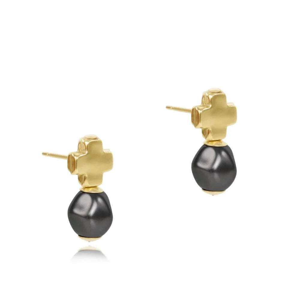 Signature Cross Gold Stud - Pearl - Dark Grey