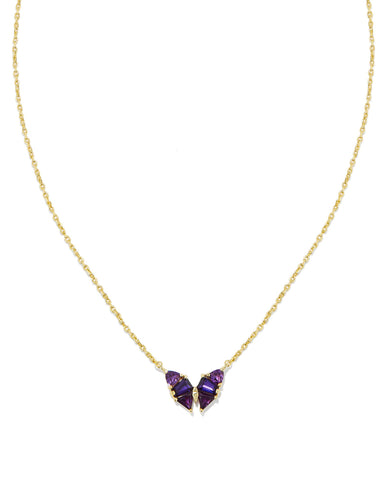 Blair Butterfly Small Gold Pendant Necklace in Purple Mix