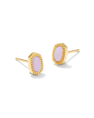 Mini Ellie Gold Stud Earrings in Pink Opalite