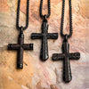 Antique Gunmetal Sepulchre Ebony Wood Inlay Cross Necklace