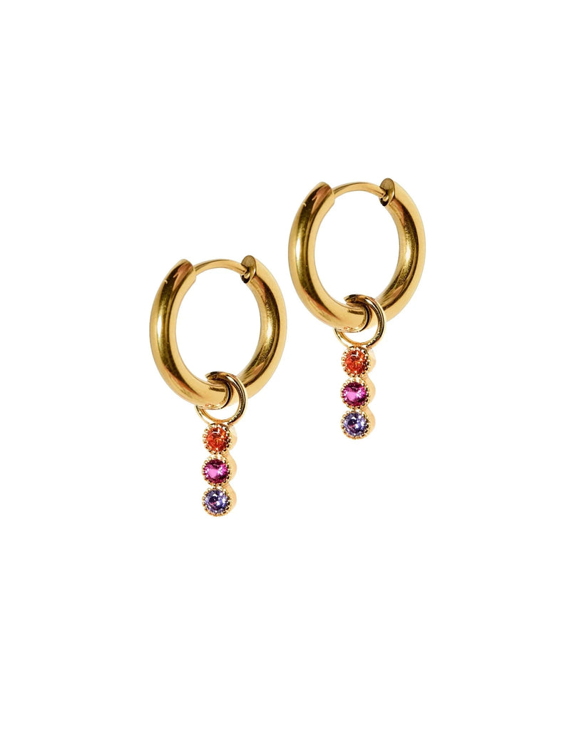 Marigold Huggie Charm Earrings - Pink & Purple