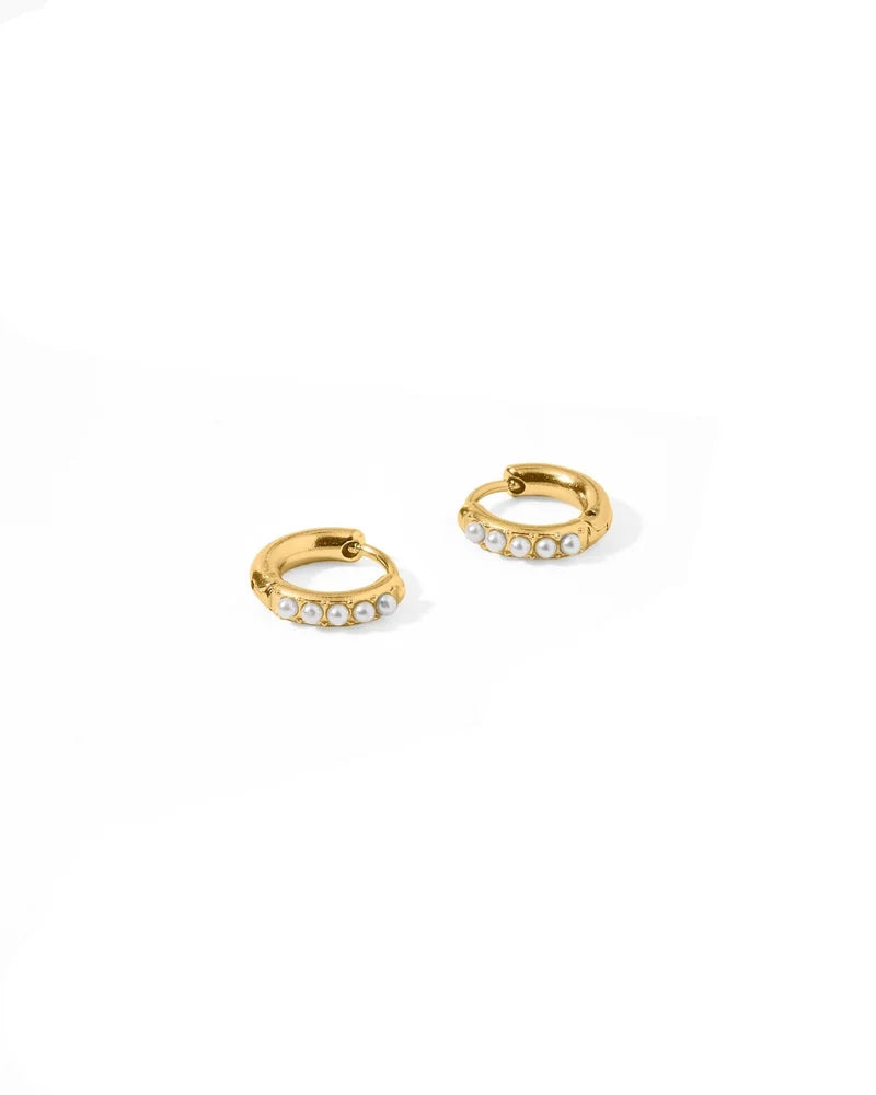 Scarlett Hoop Gold 8mm Pearl Huggie Earrings